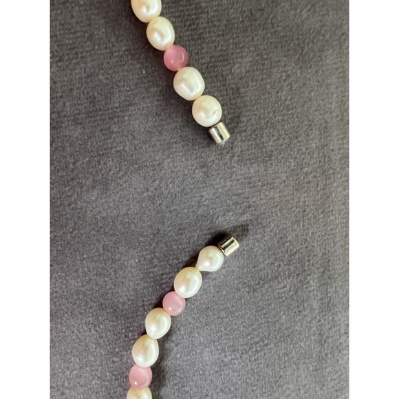 Pink & White Pearl Necklace With Rose Quartz Pendant & Rhinestones 18-Inch Lengt - Picture 2 of 6